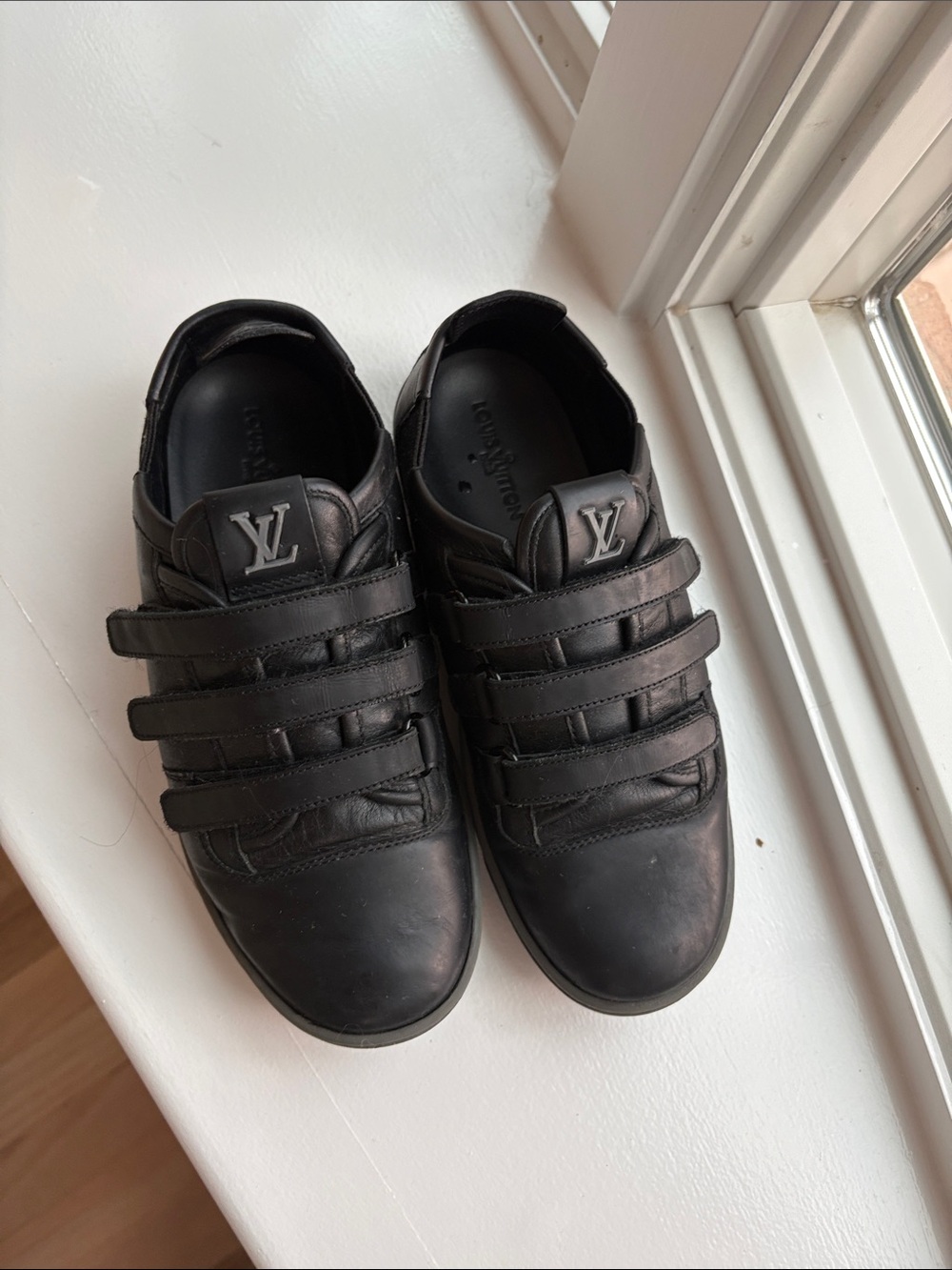 Vintage Louis Vuitton Black Leather Kids Velcro Strap Sneakers